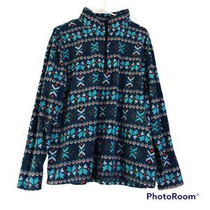 Canyon Sky Fairisle Nordic Aztec Quarter Zip Popover Sweatshirt Fleece Women XXL